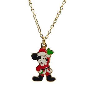 Vintage Walt Disney Enamel Mickey Mouse Santa Claus Pendant Necklace